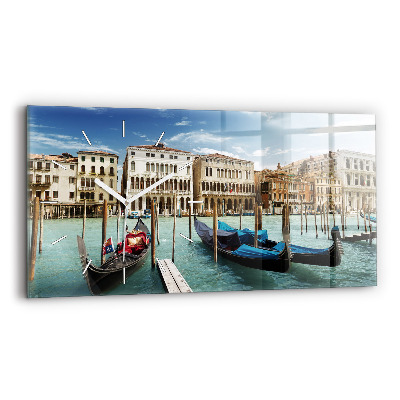 Glass wall clock rectangular Gondolas Venice Italy