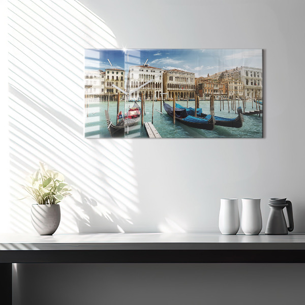 Glass wall clock rectangular Gondolas Venice Italy