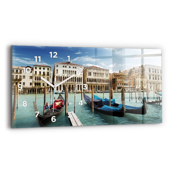 Glass wall clock rectangular Gondolas Venice Italy