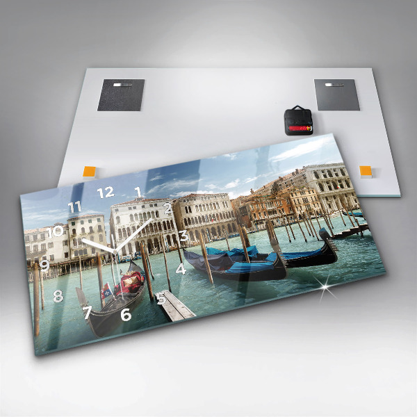 Glass wall clock rectangular Gondolas Venice Italy