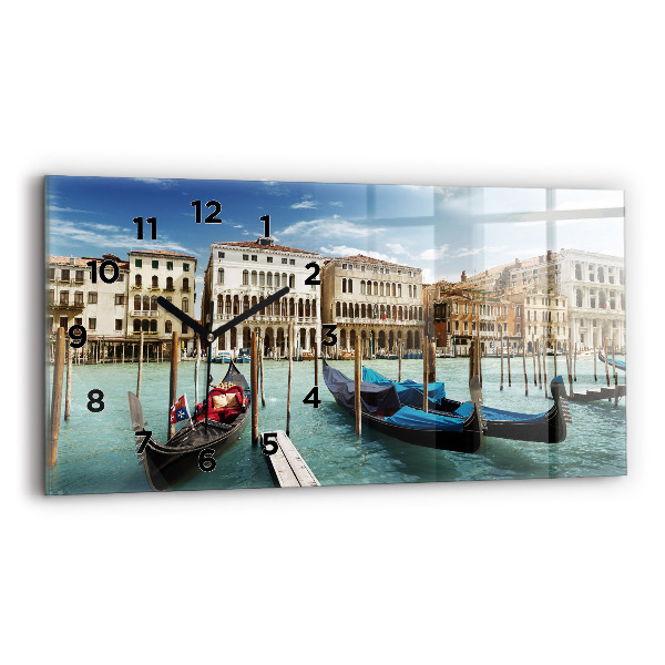 Glass wall clock rectangular Gondolas Venice Italy