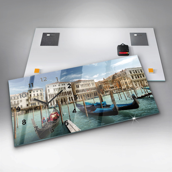 Glass wall clock rectangular Gondolas Venice Italy