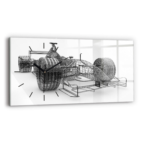 Glass wall clock rectangular F1 car design