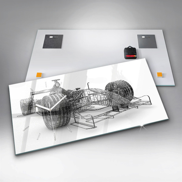 Glass wall clock rectangular F1 car design