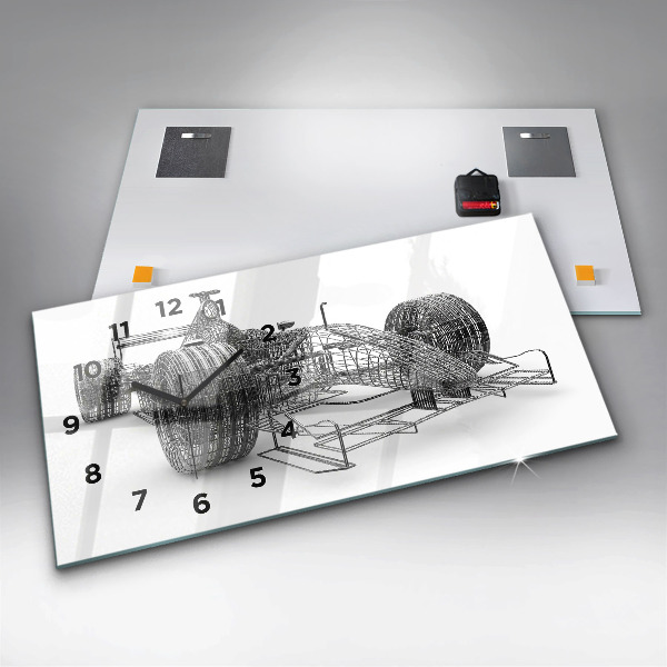 Glass wall clock rectangular F1 car design