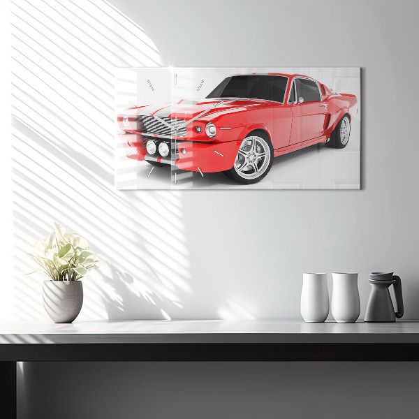Glass wall clock rectangular Sports car