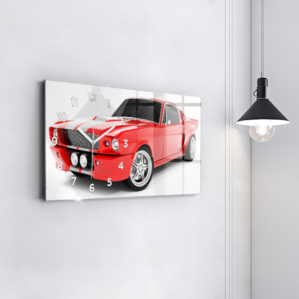 Glass wall clock rectangular Sports car
