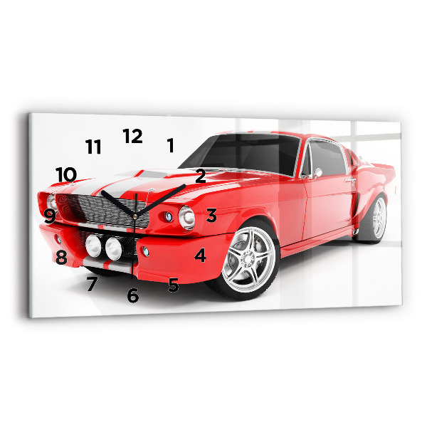 Glass wall clock rectangular Sports car
