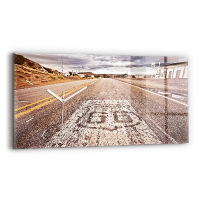 Glass wall clock rectangular Route 66 USA