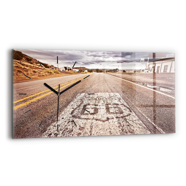 Glass wall clock rectangular Route 66 USA