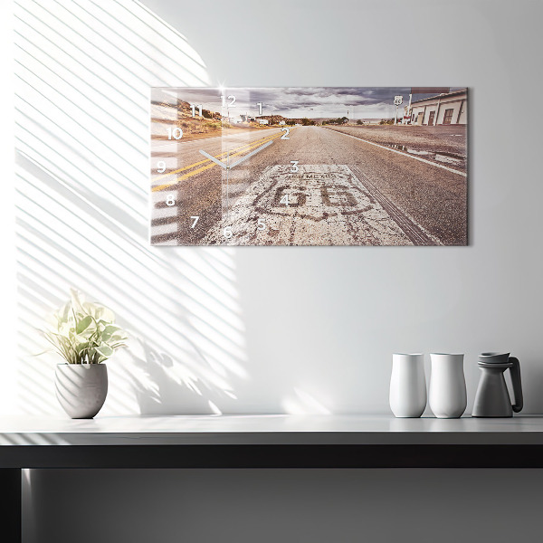 Glass wall clock rectangular Route 66 USA