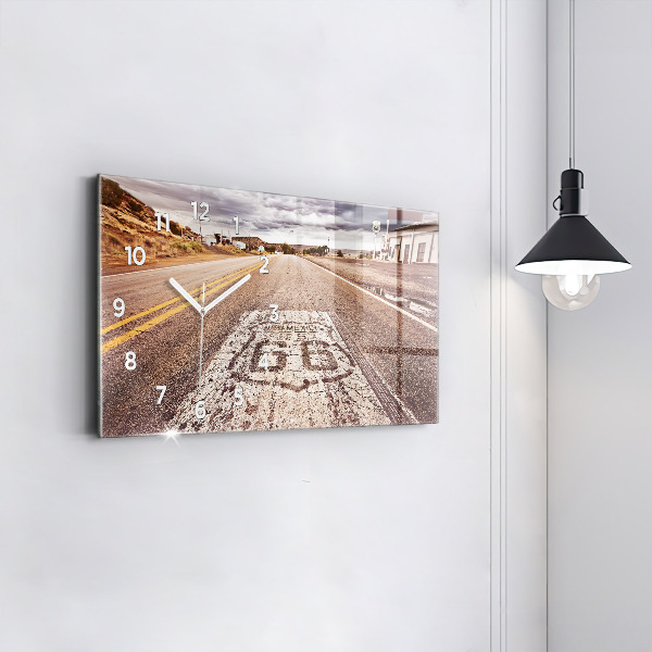 Glass wall clock rectangular Route 66 USA