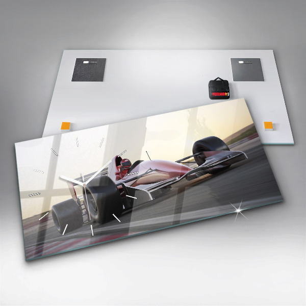 Glass wall clock rectangular Sports racing car