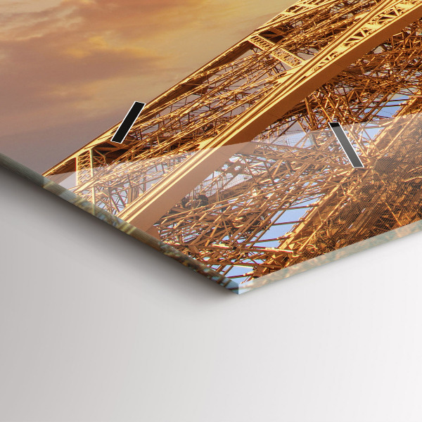 Glass wall clock rectangular The Eiffel Tower in the sunlight