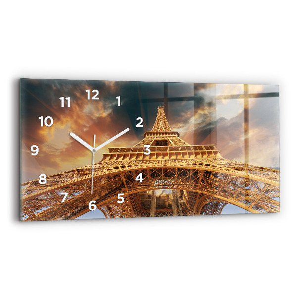 Glass wall clock rectangular The Eiffel Tower in the sunlight