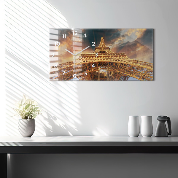 Glass wall clock rectangular The Eiffel Tower in the sunlight