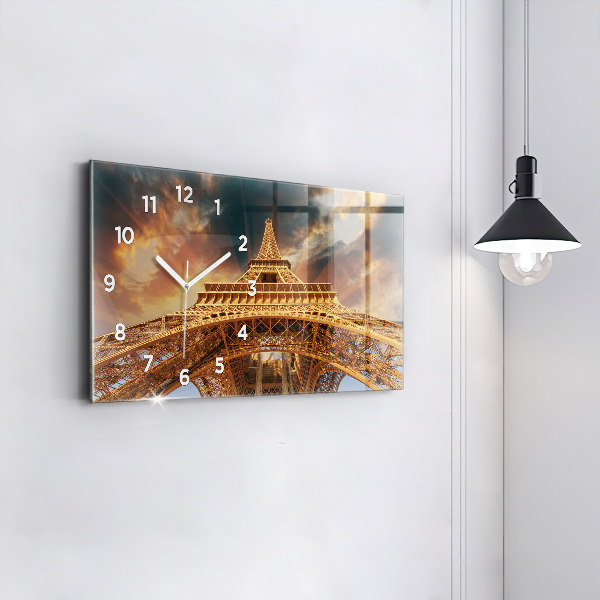 Glass wall clock rectangular The Eiffel Tower in the sunlight