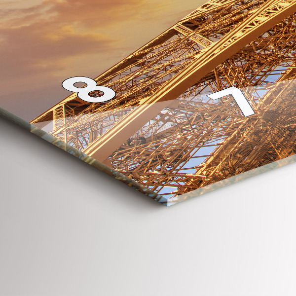 Glass wall clock rectangular The Eiffel Tower in the sunlight