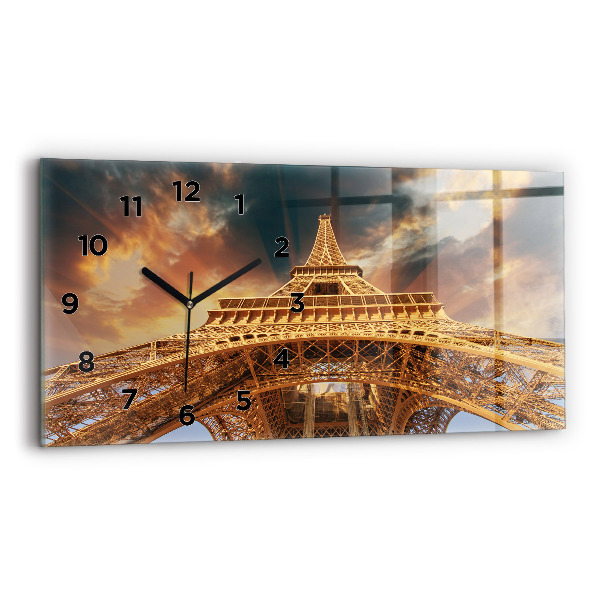 Glass wall clock rectangular The Eiffel Tower in the sunlight