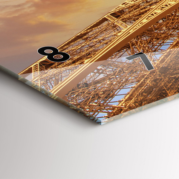 Glass wall clock rectangular The Eiffel Tower in the sunlight