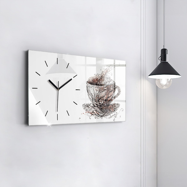 Glass wall clock rectangular Cup of Coffee
