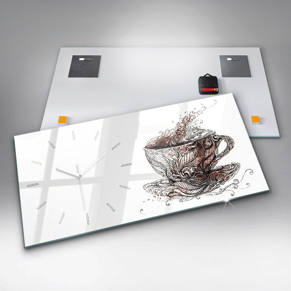 Glass wall clock rectangular Cup of Coffee