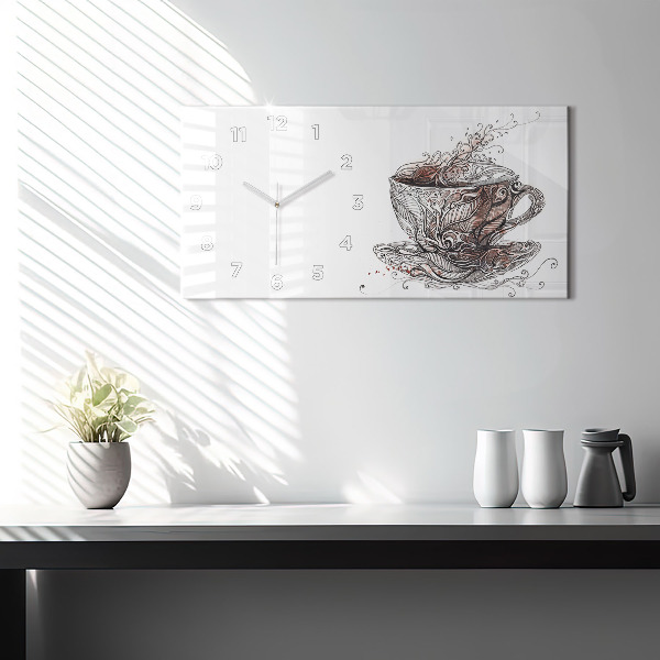 Glass wall clock rectangular Cup of Coffee