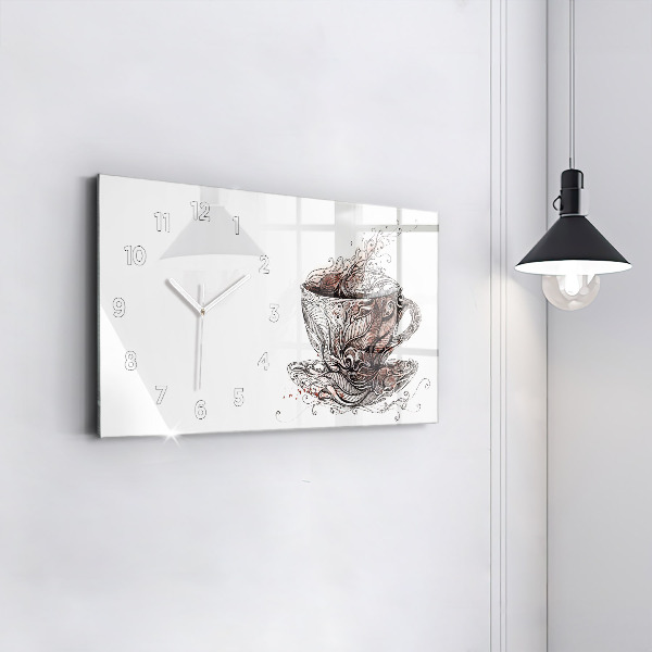 Glass wall clock rectangular Cup of Coffee