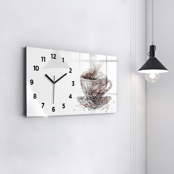 Glass wall clock rectangular Cup of Coffee