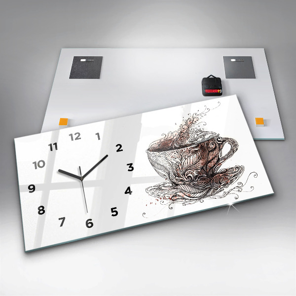 Glass wall clock rectangular Cup of Coffee