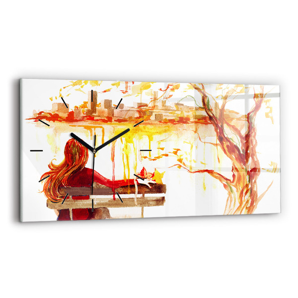 Glass wall clock rectangular Autumn Landscape