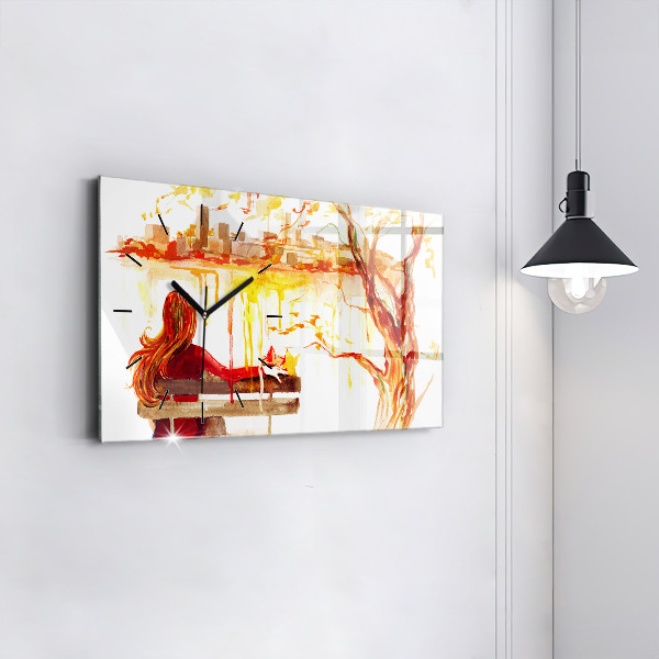 Glass wall clock rectangular Autumn Landscape