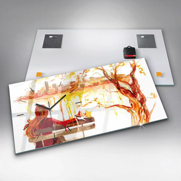 Glass wall clock rectangular Autumn Landscape
