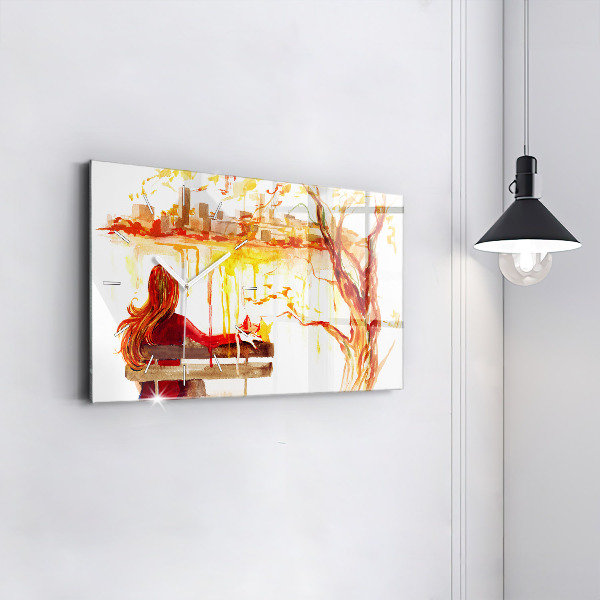 Glass wall clock rectangular Autumn Landscape