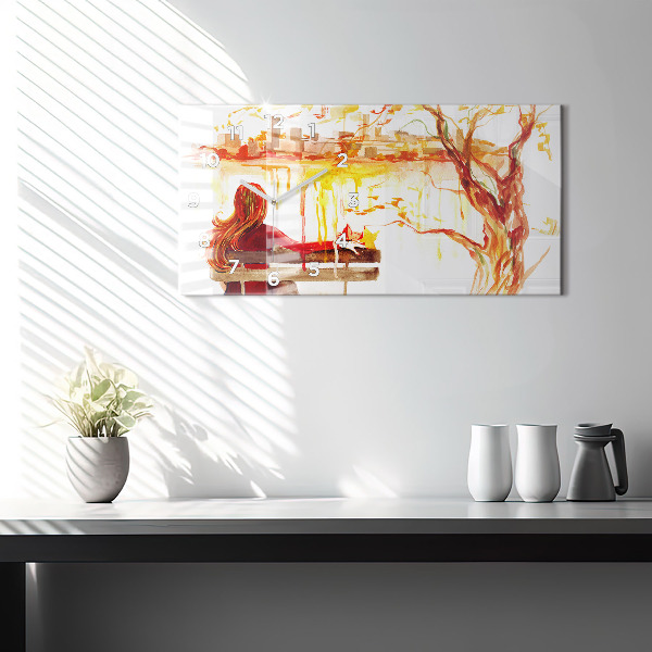 Glass wall clock rectangular Autumn Landscape