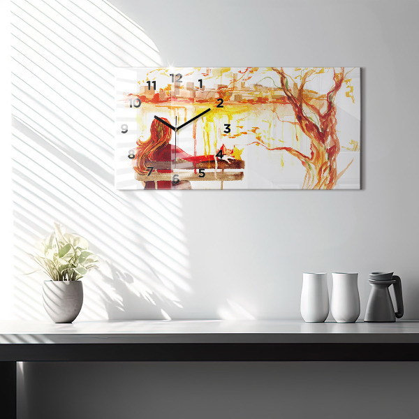 Glass wall clock rectangular Autumn Landscape