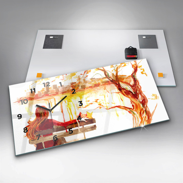 Glass wall clock rectangular Autumn Landscape