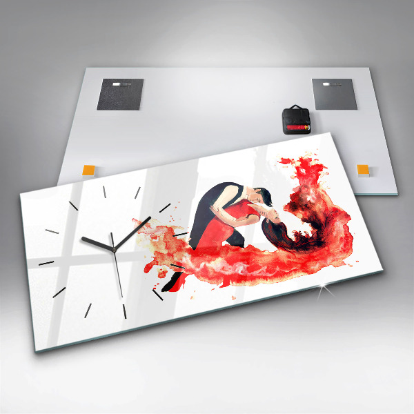 Glass wall clock rectangular A sensual tango full of emotions