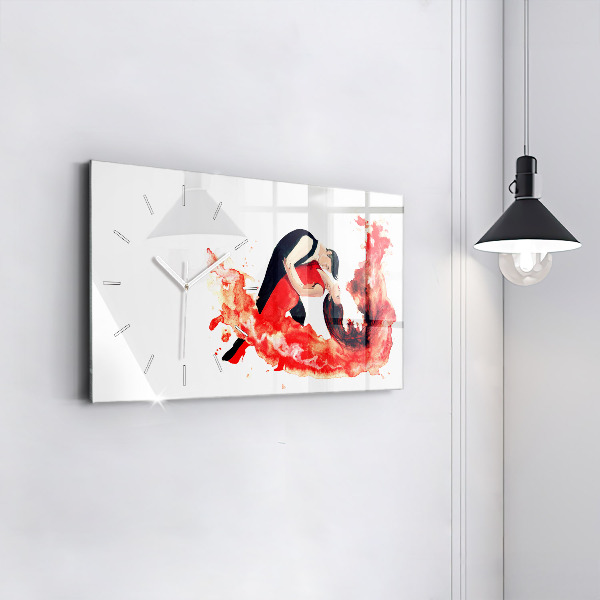 Glass wall clock rectangular A sensual tango full of emotions
