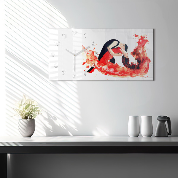 Glass wall clock rectangular A sensual tango full of emotions