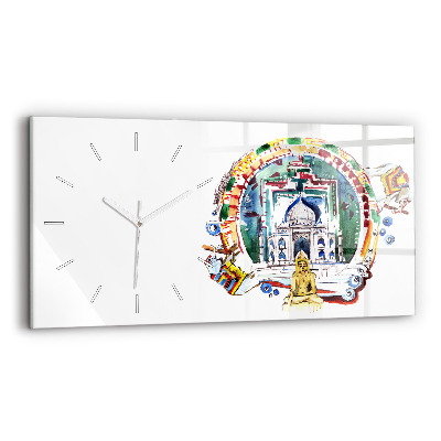 Glass wall clock rectangular Buddha painting in the temple