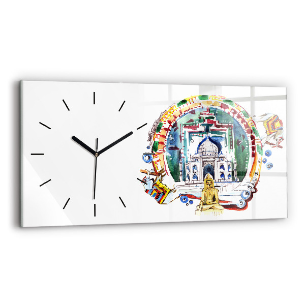 Glass wall clock rectangular Buddha painting in the temple