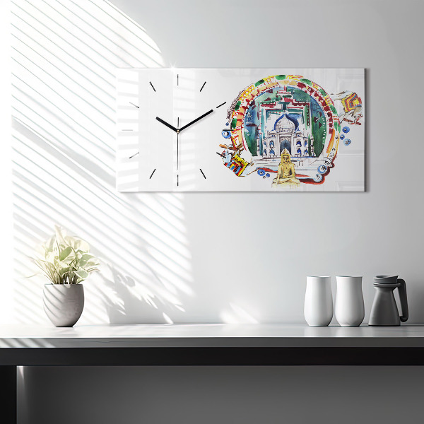 Glass wall clock rectangular Buddha painting in the temple