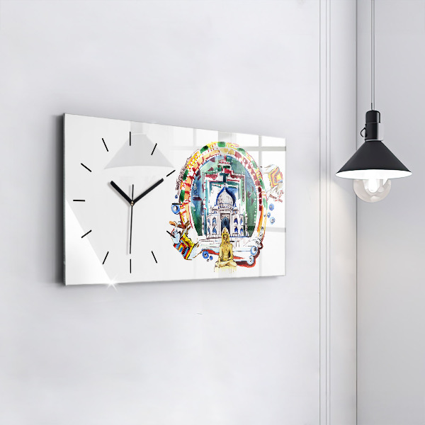 Glass wall clock rectangular Buddha painting in the temple