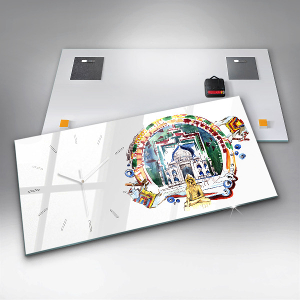 Glass wall clock rectangular Buddha painting in the temple