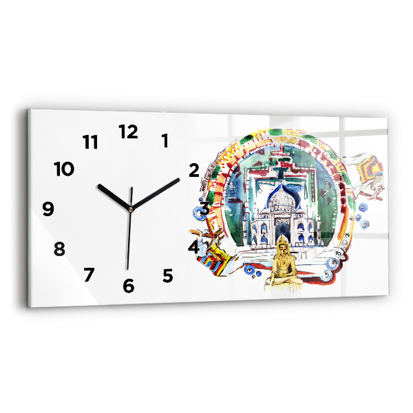 Glass wall clock rectangular Buddha painting in the temple