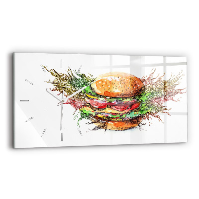 Glass wall clock rectangular XXL Cheese Burger
