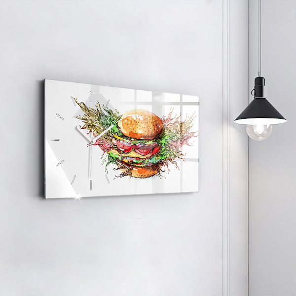 Glass wall clock rectangular XXL Cheese Burger