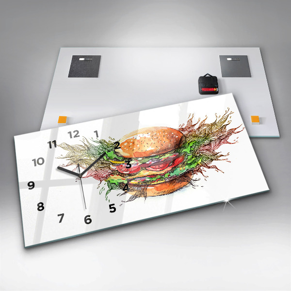 Glass wall clock rectangular XXL Cheese Burger