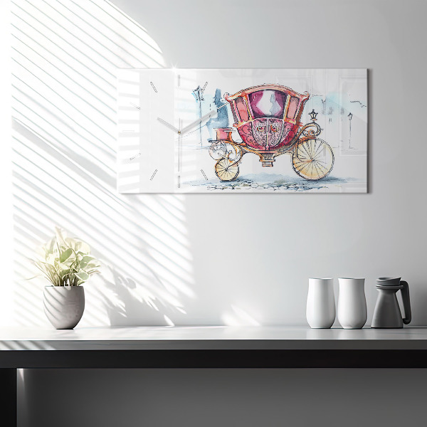 Glass wall clock rectangular The Queen's Ancient Carriage